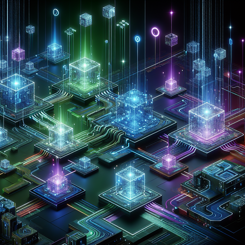 A vibrant and futuristic illustration depicting the concept of blockchain technology, featuring interconnected digital blocks, neon accents, and a casual yet informative atmosphere, suitable for a blog post on blockchain fundamentals.