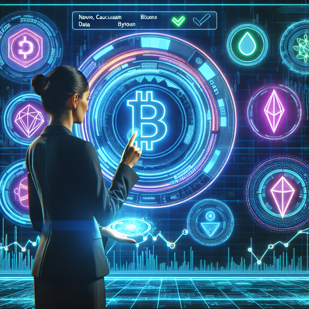 A futuristic digital illustration depicting a beginner's guide to cryptocurrency trading, featuring vibrant neon accents and elements representing Bitcoin and altcoins.